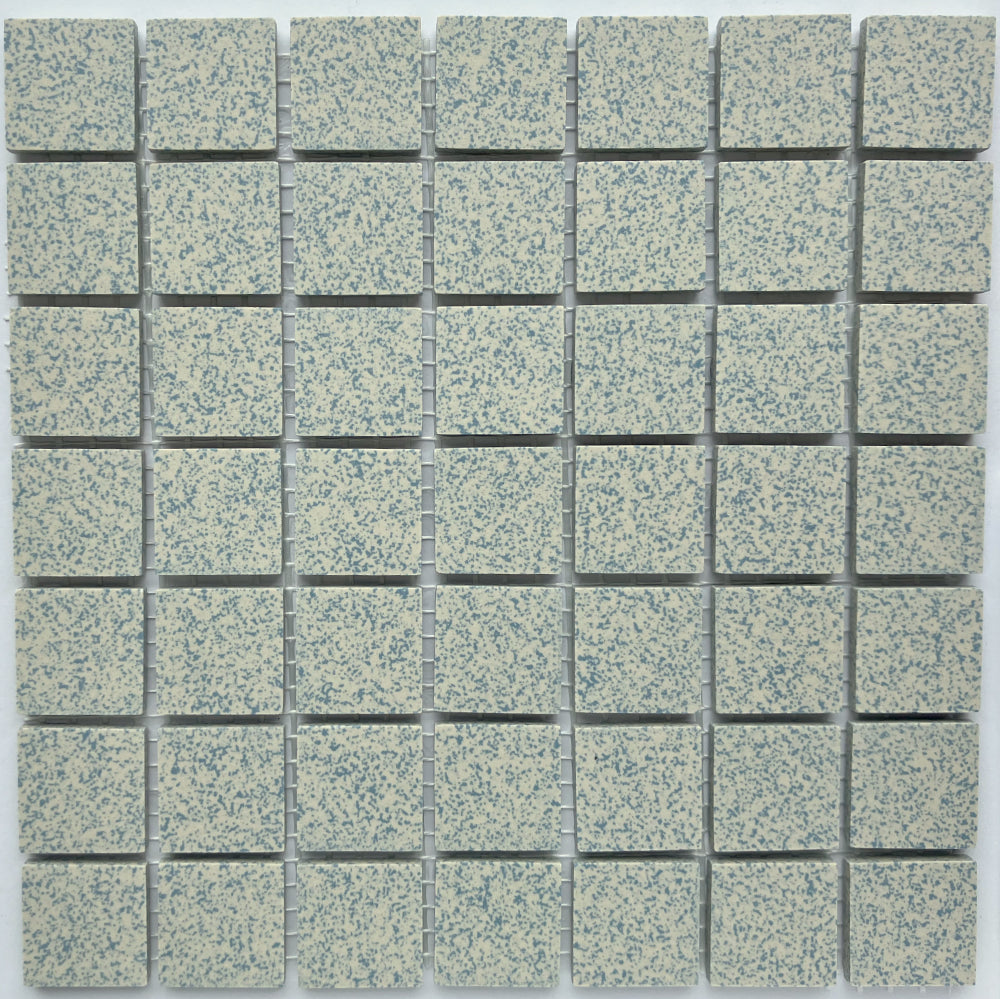 Winckelmans Bleu 208 Mouchetés – mattapintaiset 20x20 mm mosaiikkilaatat verkkoon kiinnitettyinä