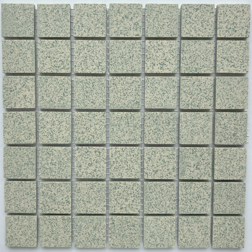 Winckelmans Vert 209 Mouchetés 20x20 mm – groene, gespikkelde mozaïektegels op gaas, bovenaanzicht