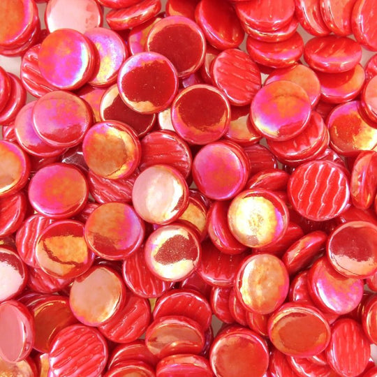 Rund Glasflise Perlemor 18mm Klar Rød