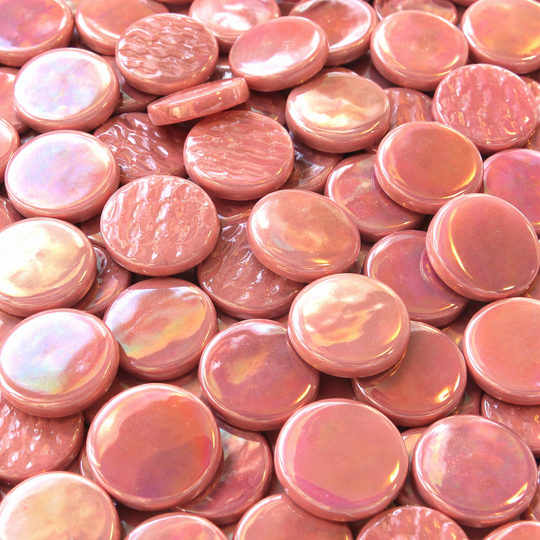 Rund Glasflise Perlemor 18mm Mørk Rosa