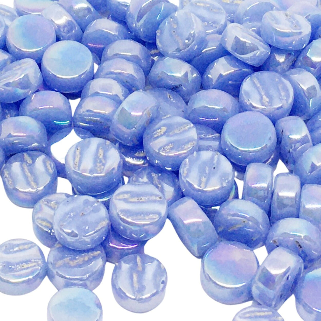 Lasimosaiikki – Helmiäishohtoiset minipyörylät 8mm vaaleansininen - mosaicshop
