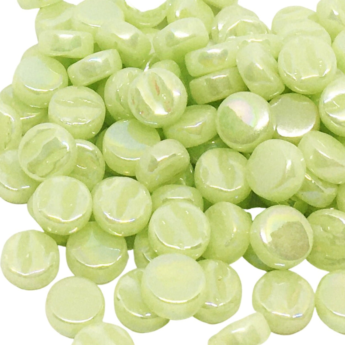 Lasimosaiikki – Helmiäishohtoiset minipyörylät 8mm vaaleanvihreä - mosaicshop